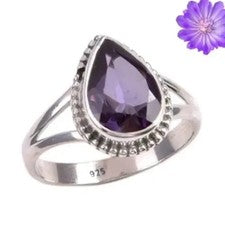 Anillo de plata esterlina 925 con piedras preciosas de amatista hecho a mano joyería regalo para esposa amor
