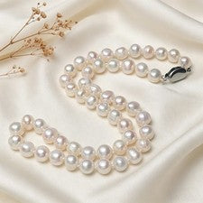 Collana Perle Naturali Acqua Dolce 8-9MM, Filo Singolo Perle Ovali Barocche