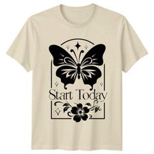 Camiseta para mujer Start Today estilo boho gráfico naturaleza mariposa