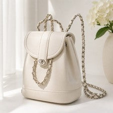 Mujer Mini Mochila Cartera Cuero Cadena Bolso de Hombro Moda Viaje Beige.