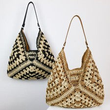Bolso de Hombro Para Mujer Moda Hecho a Mano Tejido de Paja Hueco Contraste Color Tejido