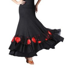 Disfraz de baile flamenco de compañía vals lentejuelas lentejuelas falda negro + rojo