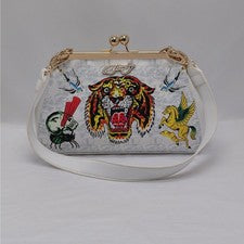 Bolso de hombro Ed Hardy para mujer blanco tatuaje de tigre Y2K renacimiento indie bolso sin asas