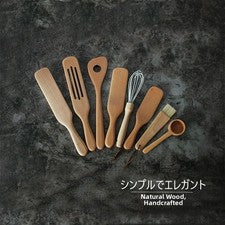 Juego de espátulas de madera de haya 8 piezas utensilios de cocina mango largo resistente al calor
