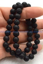 2 Stück Natürlich Schwarz Lava Fels Runde Edelstein Perlen Dehnbar Armband 19cm