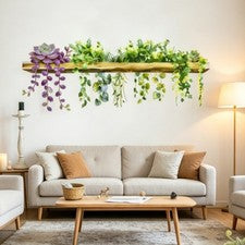 Calcomanía de pared con diseño de hojas de flores para decoración de PVC verde para dormitorio sala de estar 39,5x90 cm