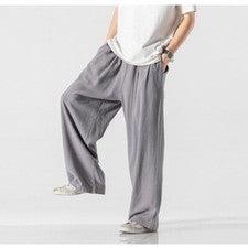 Hombres Estilo Chino Pierna Ancha Pantalones Informales Pantalones con Cordón Transpirables Verano