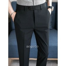 Moda Para Hombres Pantalones de Seda Verano Calce Ajustado Negocios Formales Pantalones Informales