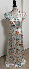Vestido Tularosa Mujer Pequeño Multicolor Floral Satinado Envolvente Maxi Manga Corta
