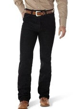 Pantalones de mezclilla ajustados elásticos pesados corte vaquero Wrangler 938BLK para hombre 32x34 negros nuevos con et