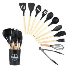 Wenrescry Juego de Utensilios Cocina Silicona 12 30.48 cm, Negro