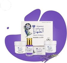 1 CAJA Musk Al Tahara Set Lavanda Por Hamil Al Musk (Aceite + Polvo + Jabón + Crema)