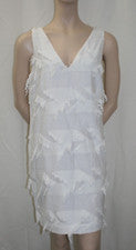 Vestido para mujer Maeve Anthropologie blanco con cuello en V sin mangas con flecos | Talla: 12 Nuevo con etiquetas