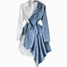 Mujer Irregular Denim Informal Costuras Manga Larga Camisa Vestido Moda Blusa