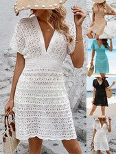 Vestido de playa mujer ocio ondulado hueco cuello en V profundo ligero