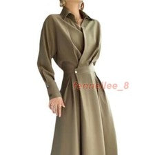 Moda Vestido Francés Para Mujer Manga Larga Manga Corta Camisa Vestido Largo Adelgazante Faldas