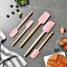 Juego de espátulas de silicona para decoración de pasteles raspador para hornear mangos de madera de nogal
