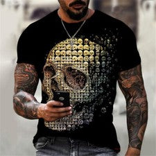 Camiseta Con Estampado 3d De Cráneo Para Hombre Camisa Corta Moda Hip-hop Lujo