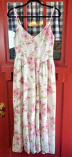 Maxi Vestido Japonés Para Mujer Clásico Blanco Rosa Floral Sin Mangas Correa Talla M Nuevo Sin Etiquetas