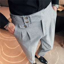 Hombres Moda Negocios Cintura Alta Traje Pantalones Botón Largo Cónico Pantalones Talla