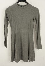 Nuevo Mini Vestido Suéter RDI Para Mujer Talla S Manga Larga Gris Jaspeado Tejido Rayón Crew