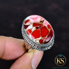 Anillo Kingman Rojo Mohave Cobre Turquesa Plata de Ley 925 Piedras Preciosas Joyería