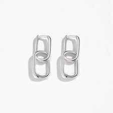 Pendientes de aro Huggie colgantes de eslabones de cadena de plata 925 aro clip geométrico 077