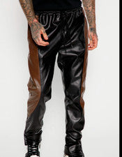 Pantalones de chándal de cuero genuino para hombre Pantalones de cuero negro Moda estilo libre