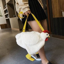 Bolso de Mano Mujeres Imitación Piel Bolso de Hombro Lindo Dibujos Animados Pollo Felpa Bandolera Bolso