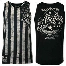 Camiseta sin mangas para hombre ARCHAIC by AFFLICTION NATION negra bandera de Estados Unidos motociclista S-5XL $40