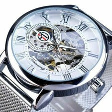 Reloj de pulsera clásico mecánico de acero inoxidable automático esqueleto informal