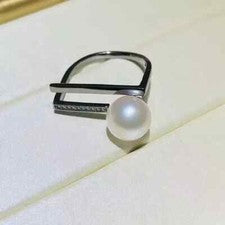nuevo anillo de perlas naturales del mar del sur AAAA 7-8mm 925S se puede ajustar