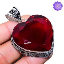Colgante de plata de ley 925 con piedras preciosas granate rojo hecho a mano corazón joyería regalo para