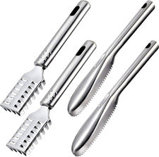 Juego 4 raspadores escamas pescado acero mango ergonómico cocina utensilio piel