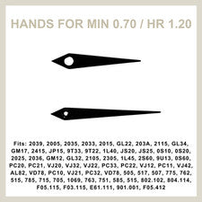Par de manecillas de reloj Dauphine (min 0,70, hr 1,20) - Elige longitud y color