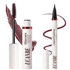 Juego de rímel y delineador líquido borgoña, maquillaje de ojos impermeable color rojo baya