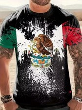 Camiseta manga corta hombre diseño águila azteca mexicana color rojo verde moda