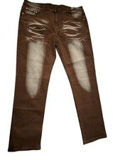 Nuevos Pantalones de mezclilla ajustados elásticos rasgados ajustados de moda para hombre, MARRÓN, 40