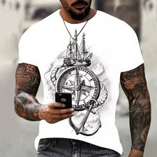 Camiseta Con Estampado 3d De Brújula Para Hombre Camisa Corta Moda Hip-hop Lujo