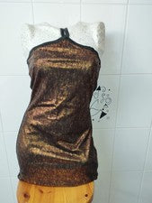 Mini vestido cuello halter pitón bronce/negro talla M nuevo Made in Italy