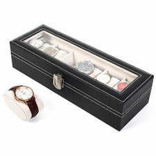 Caja de reloj de cuero PU con 6 ranuras Estuche de reloj Almacenamiento de joyas Reloj Vitrina Regalo