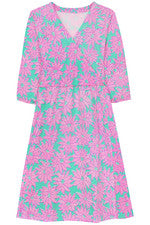 Vestido para mujer - Vestido estampado turquesa rosa - Vestido midi - XL - Jersey algodón