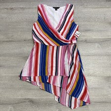 Vestido envolvente asimétrico a rayas multicolor Thalia Sodi para mujer XS NUEVO CON ETIQUETAS