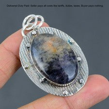 Colgante boho de compromiso de chakra sacro con piedras preciosas de piedra solar de iolita de plata de ley