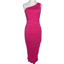 Vestido Socialite de un hombro rosa intenso para mujer talla XS elástico acanalado ceñido al cuerpo
