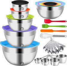 Set 25 piezas boles cocina acero inoxidable utensilios medidores batidor cocina