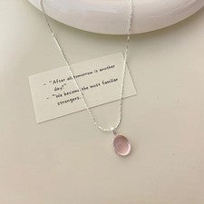 Collar de plata de ley 925 con piedra lunar de cristal rosa para mujer colgante ovalado