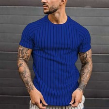 Camiseta De Manga Corta A Rayas Raglán Azul De Aptitud Física Moda Para Hombres