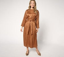 Vestido para mujer Me by Jennie Garth talla XL Chelsea satinado con corbata marrón A667997