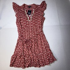 Vestido para mujer Nautica Jeans talla pequeña crochet ribete aleteado manga rojo